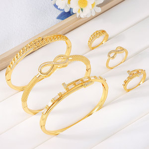 Juego de Pulseras de Joyería de Boda de Oro de 21k al por Mayor de Dubái, Brazaletes Abiertos Vintage Impermeables de Dubái con Anillo para Mujer - Product Image 1