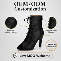Chaussures de danse montantes pour femme, bottes de danse de salon, chaussures de jazz pour fille, semelle en daim noir, sandales de fête en maille à talon personnalisé