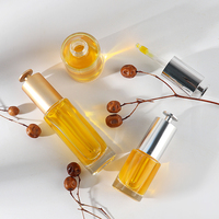 Flacon en verre HOPECK droit et rond de 15/30/50 ml pour huile essentielle/sérum avec pipette compte-gouttes à bouton poussoir en aluminium en forme de T 18/415