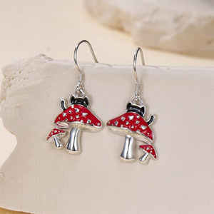 Orecchini pendenti smaltati a forma di fungo rosso fatato per donna, gioielli dolci e alla moda - Product Image 5