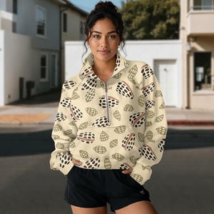 Felpa con cappuccio casual da donna all'ingrosso, con mezza zip, collo alto, tasca a marsupio e polsini con foro per il pollice, design personalizzato - Product Image 4