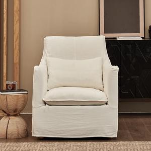 Sillón Francés de Estilo Japonés Wabi Sabi, Sofá de Lino Blanco Puro, Silla Nórdica para Sala de Estar, 78x76x95cm - Product Image 2