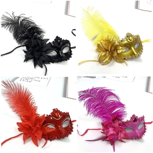 Masques pour les yeux et masques faciaux avec fleur en plumes pour mariage, anniversaire, Halloween, Noël, Nouvel An, bal <span class=keywords><strong>de</strong></span> promo, mascarade, fête, cadeau - Product Image 2
