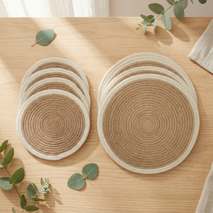 Custom 8-Piece Luxury Braided Jute <b>Round</b> <b>Placemats</b> Non-Slip Washable Eco-Friendly Home Dining Decor - Product Image 6