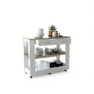 Isla de Cocina Dozza de 46 Pulgadas en Roble Claro Blanco con Dos Cajones, Diseño Moderno con Estantes para Almacenamiento - Product Image 1