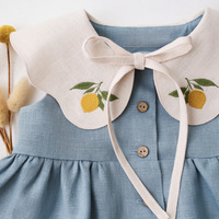 Kedatangan Baru 2026 Grosir Butik Pakaian Bayi Musim Panas Katun dan Linen Setelan Tanpa Lengan Bordir Lemon untuk Anak Perempuan