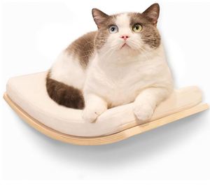 Étagères murales pour chat personnalisées, étagère flottante incurvée pour chat, lit perchoir avec coussin, meubles muraux en bois pour chat, pour grimper et <span class=keywords><strong>dormir</strong></span> - Product Image 1