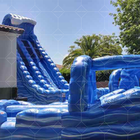 Toboggan Aquatique Gonflable Commercial en PVC de 20 Pieds, Bleu, pour Adultes, avec Piscine et 2 Couloirs pour Extérieur