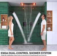 Système de douche cascade Honajo avec deux douches de 6 pouces, robinet à main, finition noir mat, laiton et acier inoxydable