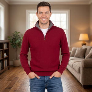 Cardigan zippé pour homme en maille tricotée imprimée numériquement 280g, mélange cachemire-soie, haute qualité, col quart zippé - Product Image 2