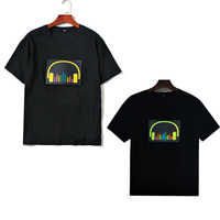 Nouveauté El Panneau Clignotant Led T-shirt Glow in the Dark El Panel T-shirt à lumière activée par la voix