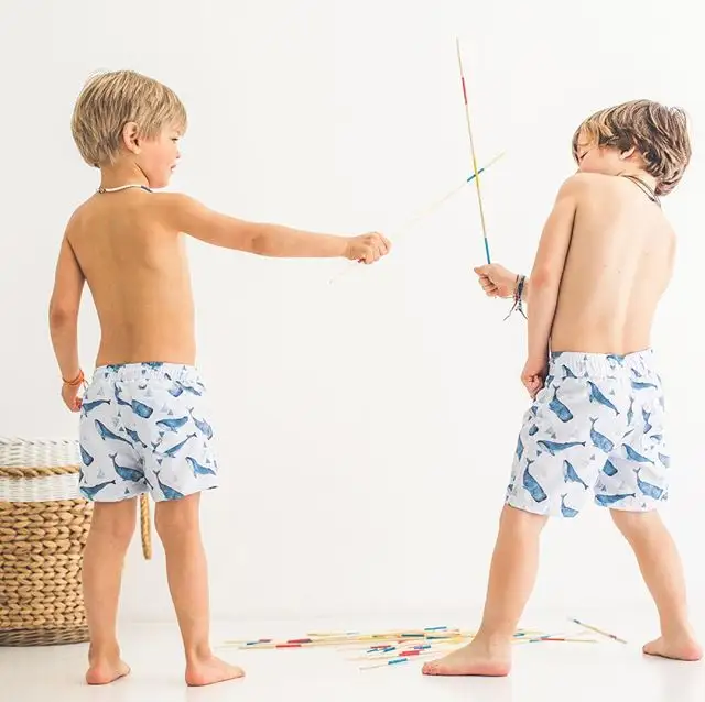 Pantalones cortos de playa para niños, traje de baño con estampado digital europeo con logotipo personalizado