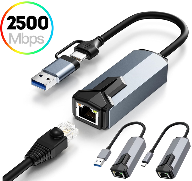 Computer 2.5Gbps USB 3.0 Type C Gigabit Ethernet Adapter 2500Mbps USB3.0 Type-C to RJ45 2.5G Wired Network Card Lan Converter