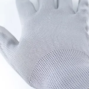 Luvas de trabalho revestidas de PU de segurança do trabalho de nylon cinza para homens de tamanhos altos de alta qualidade