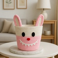 Panier de rangement de Pâques en corde de coton, style euro-américain, motif petit lapin pratique, avec poignée, organisateur de bureau, style dessin animé