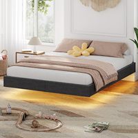 Base de Cama Minimalista con Almacenamiento 140x190cm/160*190cm, Luces LED, Base de Láminas de Madera, Fácil Montaje