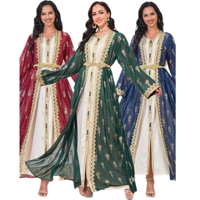 Robe de mariée élégante et respirante en polyester brodé, deux pièces, manches longues, longueur cheville, col en V, ourlet évasé, collection 2026