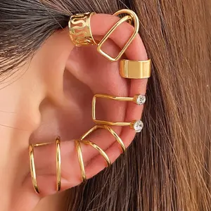 Trendy Gold No Pierced Earring Set Orelha Cartilagem Osso C Em Forma Empilhamento Manguito Envoltório Pequeno Punho Da Orelha No Piercing Fashion Jewelry