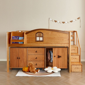 <span class=keywords><strong>Lit</strong></span> pour enfants, <span class=keywords><strong>lit</strong></span> en bois massif moderne pour garçons et filles, <span class=keywords><strong>lit</strong></span> cabane surélevé à mi-hauteur avec garde-corps, ensemble pour petit appartement - Product Image 2