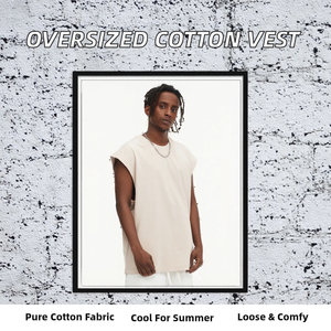 Gilet pour homme surdimensionné de style sport urbain d'été, personnalisé en usine, 230 g/m², 100 % coton tricoté, impression en relief, broderie 3D - Product Image 2