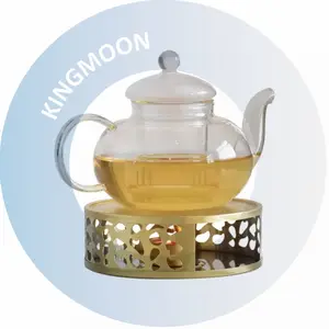 Juego de tetera y calentador de vidrio de borosilicato, juego de café y té soplado a mano con vela de calentamiento con Infusor de vidrio al por mayor, 70131000