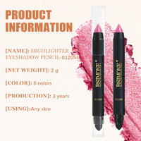 Crayon fard à paupières double embout scintillant, waterproof, longue tenue, haute pigmentation, avec éponge applicatrice, 8 teintes, OEM ODM Marque Privée