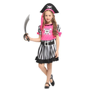 زي القراصنة باللون الأبيض والأسود للأطفال ، زي كرنفال للحفلات ، أزياء القراصنة على شكل جمجمة وردي مطيع للأطفال والفتيات - Product Image 2