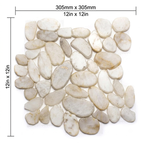 Mosaico de Piedras de Río Planas de Diseño Japonés Blanco Natural Ecológico para Alfombrillas de Baño y Piscinas Exteriores - Product Image 2