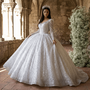 Robe de mariée élégante, robe de mariée ornée de sequins et de perles, robe de soirée en dentelle, robe de soirée Nigéria Lscm11 Jancember - Product Image 1