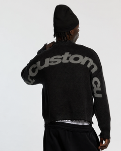 <span class=keywords><strong>Pull</strong></span> en maille à grammage moyen, coupe ample, dos incurvé personnalisé, imprimé grandes lettres, pour homme, collection automne - Product Image 1