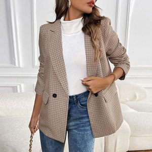 <span class=keywords><strong>Blazer</strong></span> slim à carreaux de style britannique TP20 pour femme d'affaires, veste à bouton unique pour le travail, le bureau et les loisirs, tendance automne - Product Image 5