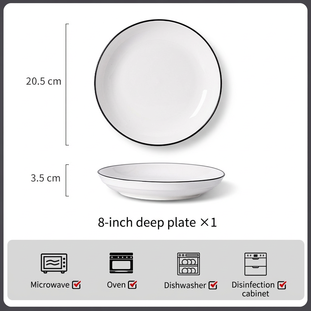 Plato hondo blanco de 8 pulgadas