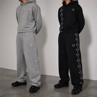 Ensemble deux pièces personnalisé pour homme : sweat à capuche court respirant avec broderie étoile et pantalon de survêtement large délavé à l'acide, avec logo personnalisé sur le devant (OEM/ODM)