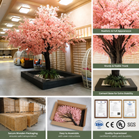 Grand arbre artificiel de cerisier rose clair, réaliste et personnalisable pour la décoration commerciale des hôtels et restaurants
