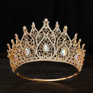 Couronne de Princesse Personnalisée pour Fille Grand Diadème Floral en Métal Doré pour Mariée Reine et Concours - Product Image 4