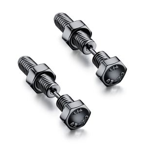 Classic Punk Style Screw-Shaped Stainless Steel <b>Stud</b> <b>Earrings</b> for Men | Available in <b>Black</b> and Silver - Product Image 2