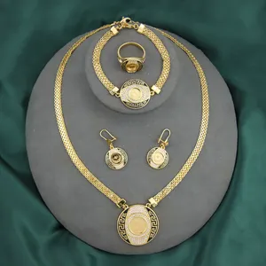 Nuovi arrivi moneta d'oro Set di gioielli arabi orecchini da donna in Zirconia Set di gioielli Dubai collana placcata in oro