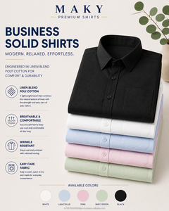Camisa de Verano de Manga Larga para Hombre, de Alta Calidad, Sólida, Casual, Ajustada, de Poliéster/Algodón, de Secado Rápido, Servicio OEM, Marca Maky, Venta al Por Mayor - Product Image 6