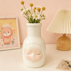 Vaso in Ceramica Bianca di Jingdezhen <span class=keywords><strong>con</strong></span> Design in Rilievo di Viso Dormiente per Decorazione da Tavolo in Camera da Letto - Product Image 1