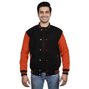 Trendy Fashionable High Quality Letterman <b>Genuine</b> Leather Sleeves Winter Wear jacket CollegeBaseballjacket for men - Product Image 1