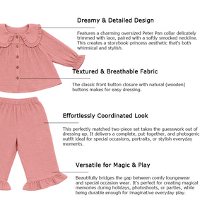 Set <span class=keywords><strong>di</strong></span> Abbigliamento per Ragazze in Cotone Organico 100%, <span class=keywords><strong>Camicia</strong></span> Oversize in <span class=keywords><strong>Mussola</strong></span> e Pantaloni a Gamba Larga, Outfit Casual - Product Image 3