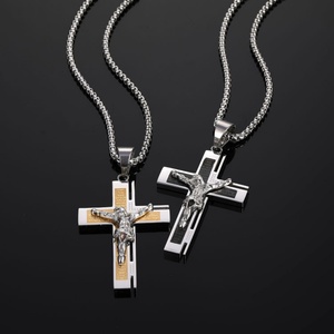 Fashion <b>Mens</b> <b>Silver</b> Chains Engraved Custom logo Jesus Cross Pendant <b>Necklace</b> - Product Image 5