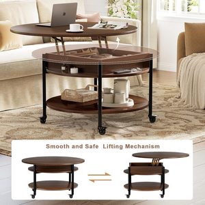 <span class=keywords><strong>Table</strong></span> <span class=keywords><strong>basse</strong></span> <span class=keywords><strong>ronde</strong></span> sur roulettes, <span class=keywords><strong>table</strong></span> roulante avec compartiment de rangement, <span class=keywords><strong>table</strong></span> circulaire à 2 niveaux pour salon et petits espaces - Product Image 3