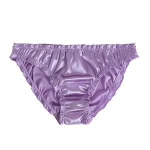Golden Plus Size Satin Shine Volledige Dekking Vrouwen Slipje Gladde Zachte Nylon Ondergoed Korte Panty Set