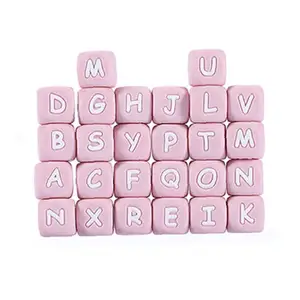 Hot sale round solid 12/15/19mm food grade multiple colors silicon letter beads baby chewing toy Columbus Day