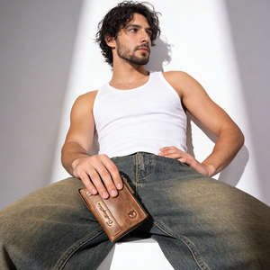 Portefeuille court en cuir véritable rétro BULLCAPTAIN pour homme, porte-cartes, porte-monnaie, blocage RFID, cadeau décontracté ou professionnel - Product Image 6