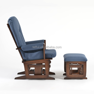 Fauteuil à bascule et à glissière écologique en bois massif avec coussin bleu-gris rembourré, idéal pour l'allaitement, pour salon et chambre à coucher (OEM) - Product Image 3