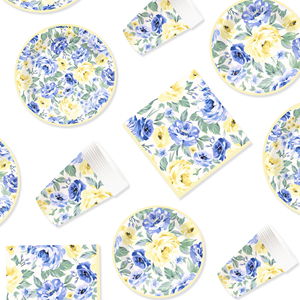 DAMAI Nuevo Juego de Vajilla Desechable con Diseño Floral, Platos, Vasos y Servilletas de Papel para Postre y Cena, Estilo Chino - Product Image 4