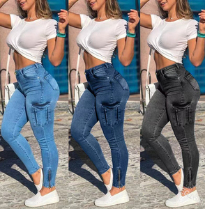 New Style Denim Jeans for <strong>Women</strong> Zipper Leg Pockets Elastic <strong>Overalls</strong> Whitened Trousers Pants Slim Pencil Jeans - Product Image 1