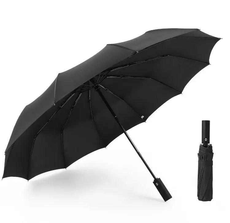 8 10 12ซี่โครง3พับร่มอัตโนมัติ UV ผู้จัดจำหน่ายร่ม Amazon ร่มท่องเที่ยวร่ม Pongee สีดำกันน้ำอัตโนมัติเปิดปารากวัย